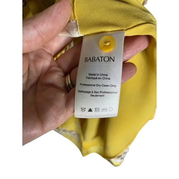 Babaton Ariztia Benedict Yellow Floral 100% Silk Drawstring Dress-sz Medium - Picture 6 of 11